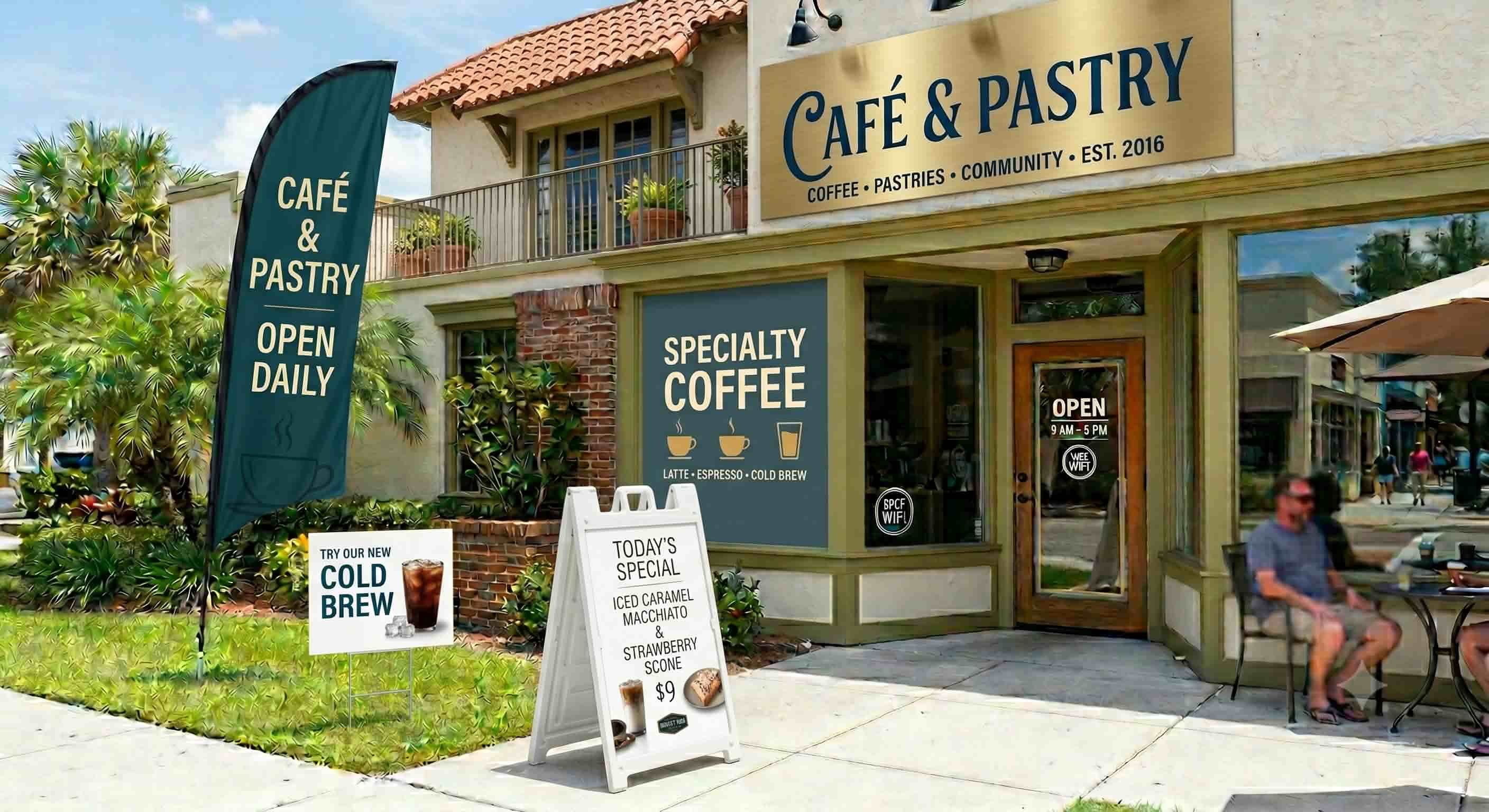 Modern retail storefront with professional window graphics and signage